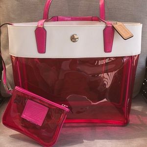 Coach pink vinyl tote with defects in handles